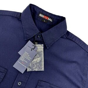 BOCOMAL FR Work Shirt Men Large Flame Resistant CAT2 NFPA2112 Navy Long Sleeve